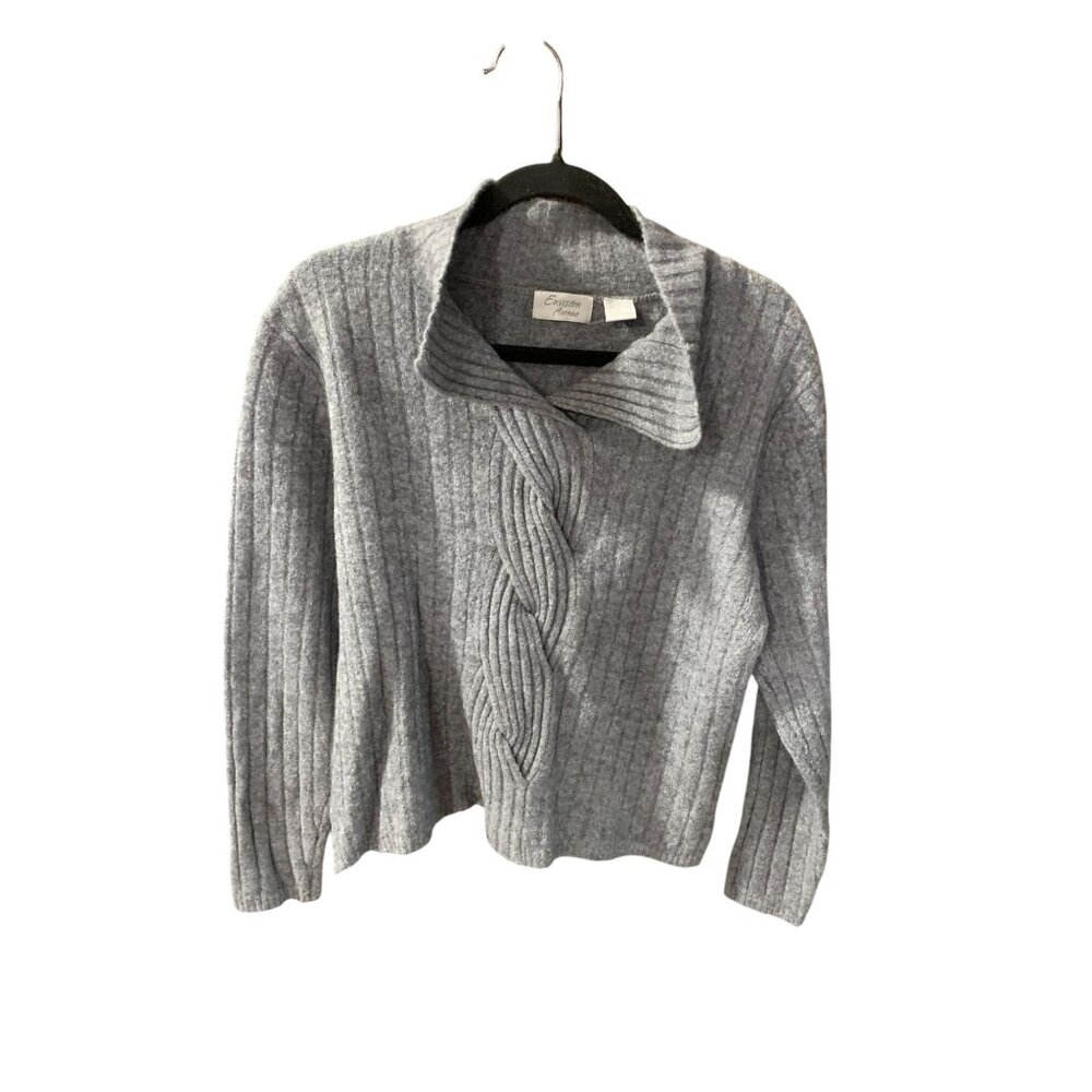 Envision AVe Womens XL 18 Pullover Sweater Vneck Braided Front Mock Neck Wool